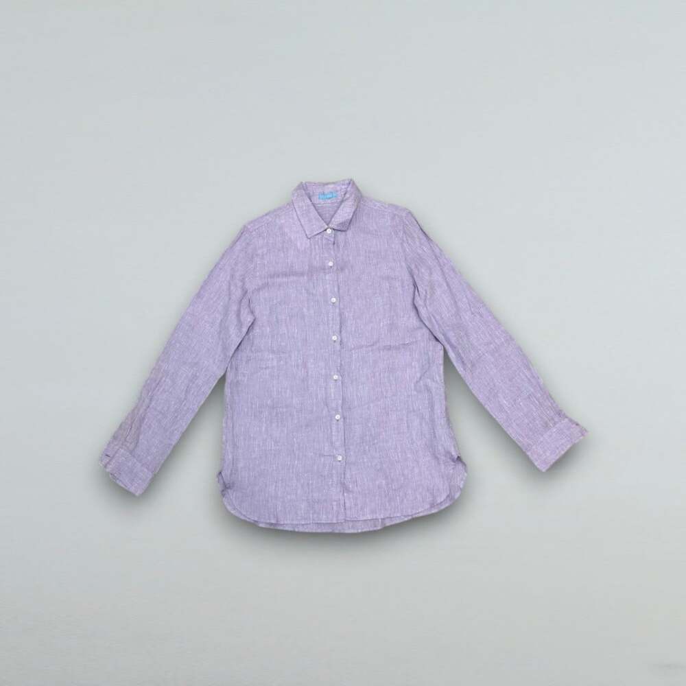 Lavender Linen Button Front Shirt Long Sleeve Collared Blouse Size XS